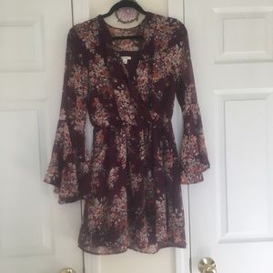Floral wrap dress, bell sleeves